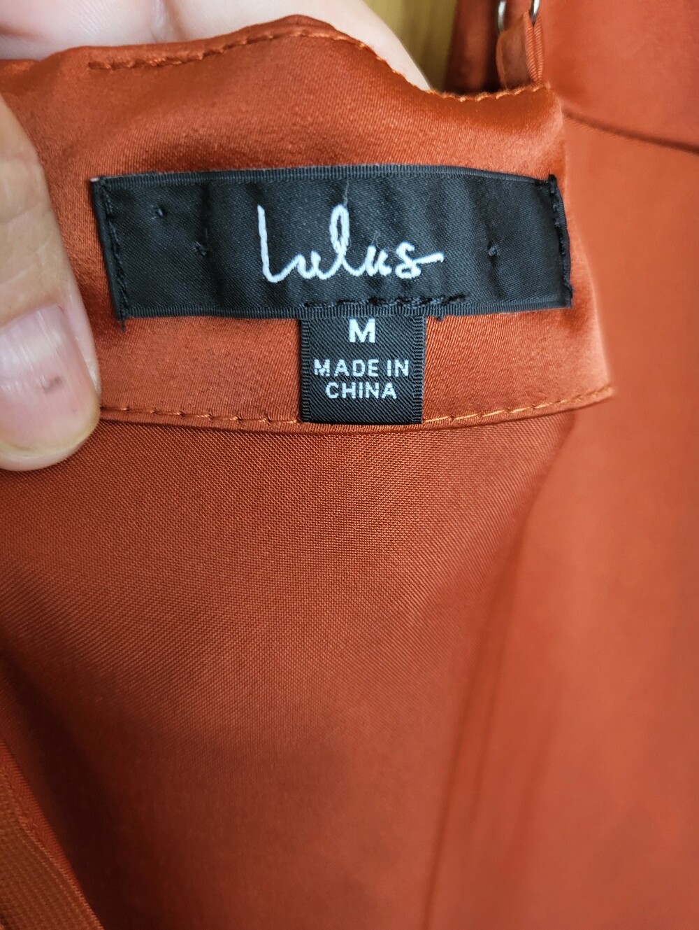 Lulu's Hollywood Woman Rust Orange Satin Cowl Neck Strappy Maxi Dress. Medium - Picture 5 of 16